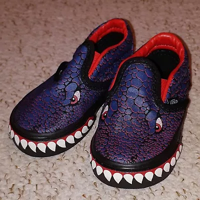 Vans Limited Edition Dragon Dinosaur Shoes Classic Slip On Black Kids Size UK 4 • £39.95