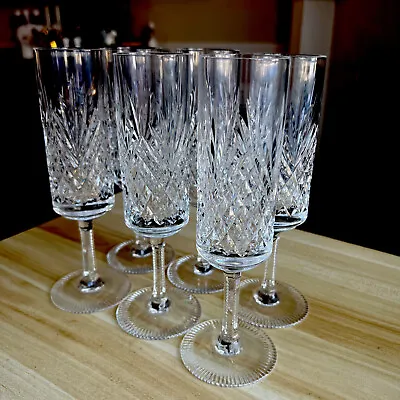 OLD Vtg 6 Nachtmann Traube Crystal Champagne Glasses Flutes Cut To Clear 7 3/4” • $295