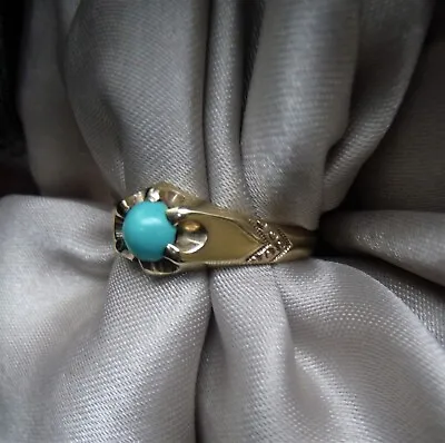 Gorgeous Antique Ostby Barton Titanic 10k Belcher Robin Egg Turquoise Men's Ring • $425