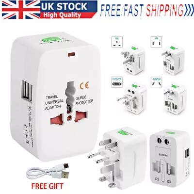 Universal New Plug Charger World Wide Use Travel Adapter UK EU DE US AU USB Port • £6.59