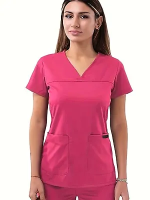 Scrub Top Medical Uniform Women Tunic Nurse Doctor Hospital Work Wear Clothing • £9.89