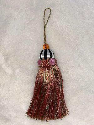 Mackenzie Childs Tassel Courtly Stripe Pink Orange Green Flowers 8  Decoration • $36