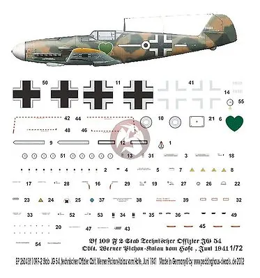 $9.73 • Buy Peddinghaus 1/72 Bf 109 F-2 Markings Werner Pichon-Kalau Vom Hofe E.Prussia 2604