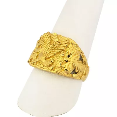 $1039 • Buy Solid 24K Yellow Gold Eagle Nugget Ring, Large Mens Gold Nugget Ring Size 5 - 12