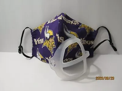 HAND MADE FABRIC FACE MASK ADULT Med. MINNESOTA VIKINGS & SILICONE FACE GUARD • $6.99