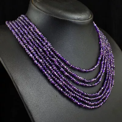 308 Cts Natural 7 Strand Amethyst Round Cut Beads Necklace Jewelry JK 22E383 • $0.99