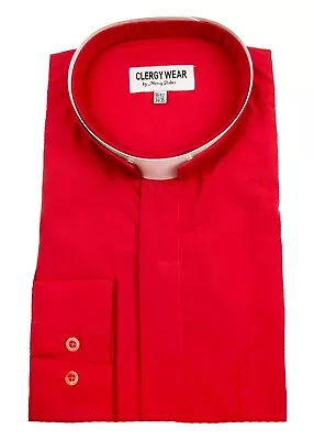 Men's Red Clergy Shirt Tonsure Collar 01 Long Sleeves Standard Cuffs • $39.99