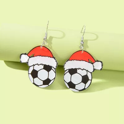 Christmas Hat Drop Earrings Soccer Ball Football Gift New Dangle Charm Jewellery • $2.98