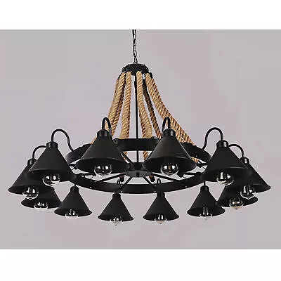 Ceiling Light Hemp Rope Chandelier Rustic Wheel Large Pendant Light Fixture  • $136