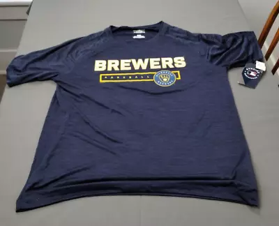 New MLB Men's Polyester T-Shirt Milwaukee Brewers Navy Blue Tee Large - Bx-9 • $12