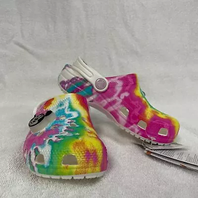 NEW! CROCS TIE DYE MINNIE MOUSE LIGHT UP CLOGS Pink Kids Slip On Comfort Shoes • $54.99