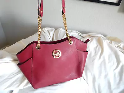 Michael Kors Jet Set Red Saffiano Leather  Large Tote Bag  Gold Chain Strap • $49.99