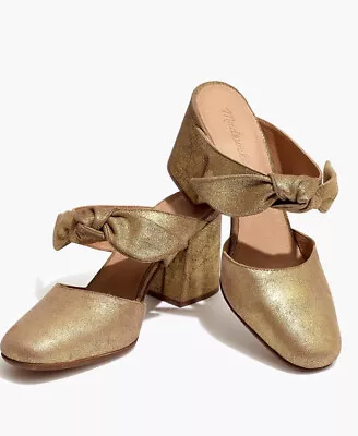 Madewell Zoe Bow High Heel Metallic Leather Shoe Size 6.5 Gold Sparkle • $20