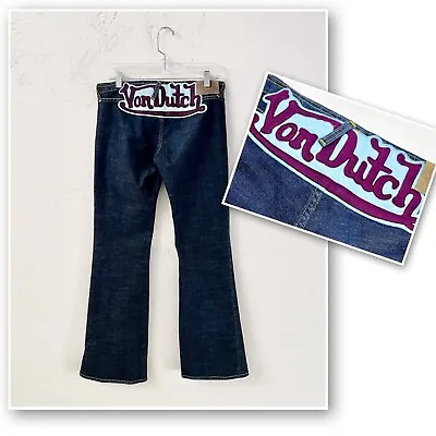 VTG Von Dutch Original Retro Y2K Spellout Signature Patch Wide Leg Flare Jeans • $174.99