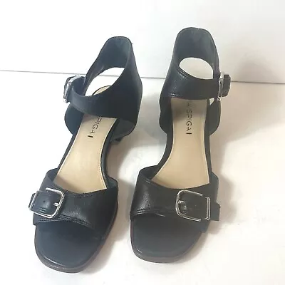 Via Spiga Sandals Black Leather Womens 7.5 M Low Heel Comfort Casual Ankle Strap • $25.19