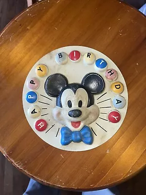 Vintage Flat Disney Antique Mickey Mouse Cake Topper Round Plate Plastic • $26.99