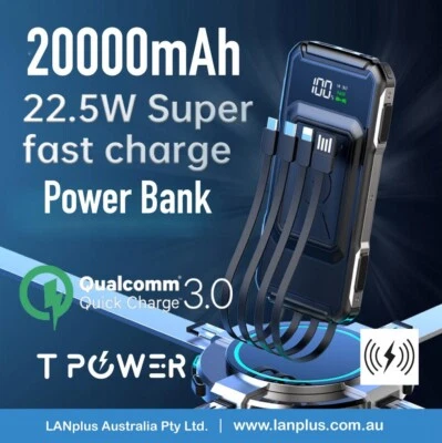 $49.99 • Buy 20000mAh QC3.0 PD22.5W Fast Charger LCD Display Power Bank Android Iphone Cable