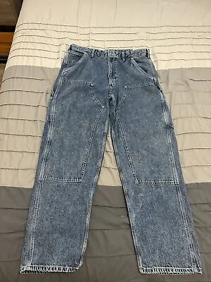 Zara Patchwork Carpenter Pocket Jeans (US 36) - Mid-Blue • $39.95