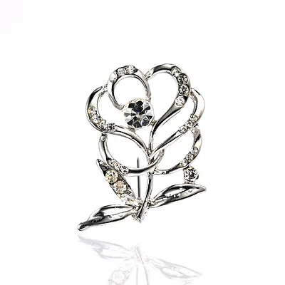 Women Tulip Silver Brooch Pin Medium Size For Wedding Dress Party Prom BR354 • £4.80