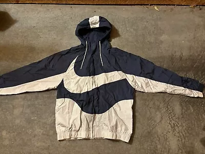 Nike Track Jacket Vintage Rare 90s Oversized Swoosh Size L Navy White Orange • $57.97