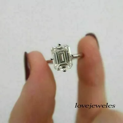 Emerald Cut 2CT Real Moissanite VVS1 Engagement Wedding Ring 925 Silver • $153.47