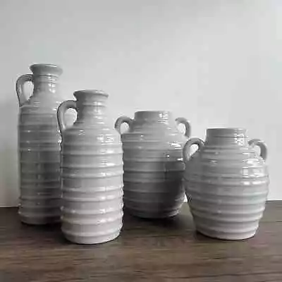 Grey Ceramic Ribbed Flower Vase Decoration Ceramic Textured Vase Home Decor • £17.49