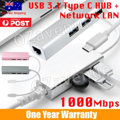 $16.10 • Buy USB-C HUB Type-C Multi USB 3.0 Port With RJ45 Ethernet Adapter 1000Mbps PC MAC