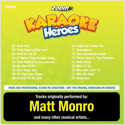 Matt Monro Karaoke CDG Disc - Zoom Karaoke Heroes Vol 2 18 Tracks CD+G ZHR002 • £5.99