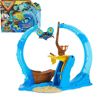 Monster Jam Megalodon Loop Of Doom Stunt Playset With Exclusive 1:64 Scale For • $30.22