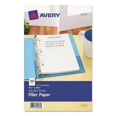 Avery Mini Binder Filler Paper 5-1/2 X 8 1/2 7-Hole Punch College Rule 100/P • $12.10