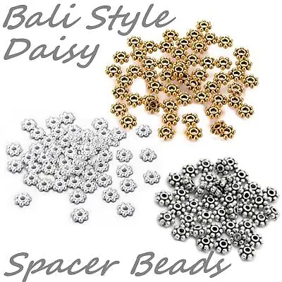 £0.99 • Buy Bali Tibetan Silver Style Daisy Spacer Beads 4mm - 6mm Choose Colour Pack Size