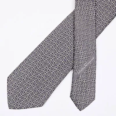 Salvatore Ferragamo Tie Necktie Gancini Logo On Gray Woven • $42