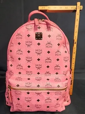 MCM Stark Pink Studded Large Leather Limited Edition Laptop Backpack Bag EUC • $399