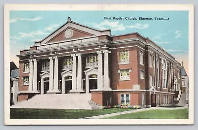 Postcard TX Sherman Howe Postmarked View First Baptist Church Architecture I6 • $10.97