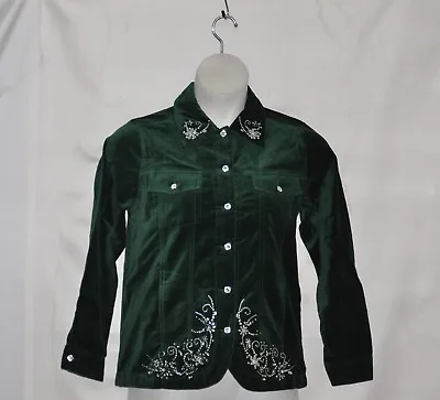 Quacker Factory Velvet Rhinestone Jacket Size S- Green • $6.99