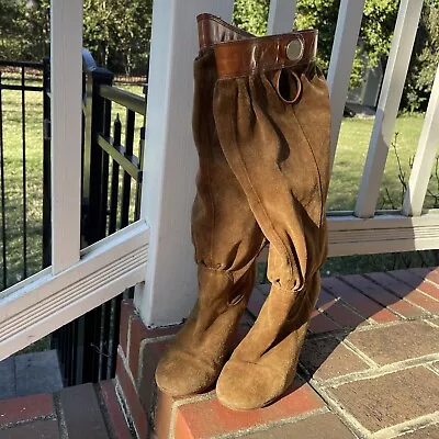 Michael Kors Brown Suede Leather Boots Women Knee High Size 9M Bohemian Camel • $14.90