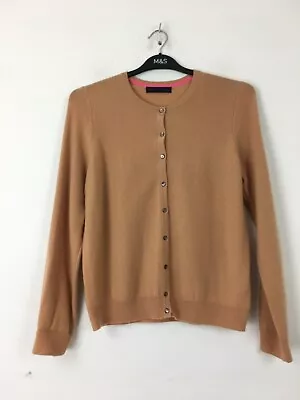 M&S Women's Pure Cashmere Camel Cardigan Size 14 Long Sleeve Used F2 • £18