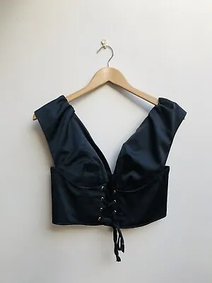 BNWT Boux Avenue Black Lace Up Corset Top 10 Blogger Basque Clubwear Satin Party • £12