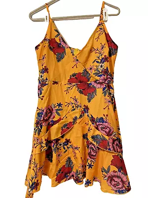 Zaful Mustard Yellow Floral Print Spaghetti Strap Short Dress Size L New • $30.39