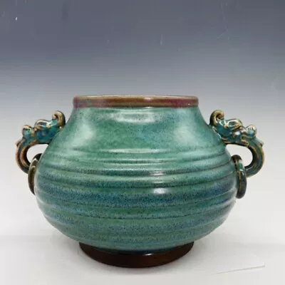 9.4  Old Antique Song Dynasty Lujun Glaze Porcelain Green Double Ear Dragon Pot • $179.99