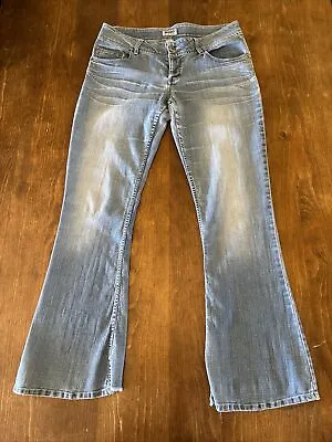 VINTAGE MUDD Jeans Womens 13 Light Blue Low Rise Flair Leg Distressed Fade Y2K • $49.88