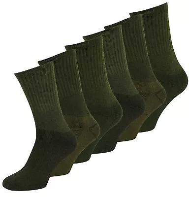 3 / 6 Pack Military Hiking Cotton Blend Work Socks Army Olive  • £5.99