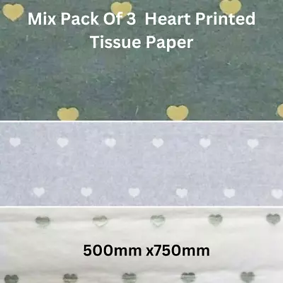 Heart Printed Tissue Paper Gold Silver  White  500mm X 750mm Wrapping Easter • £3.33