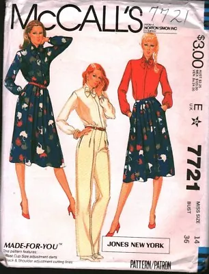 7721 Vintage McCalls SEWING Pattern Misses 1980s Blouse Skirt Pants Jones NY OOP • $5.59