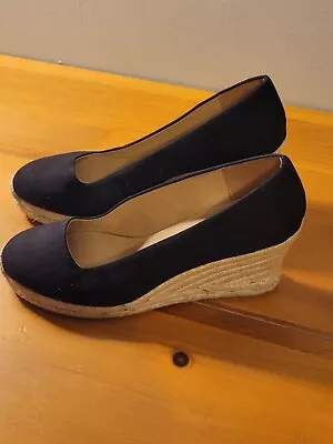 J. CREW Seville Black Canvas Espadrille Wedges Size 10 • $26.46