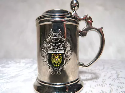 Miniature 2.75  German Metal Stein Mug With Lid Ges. Gersch Wien Crest Shield • $18.95