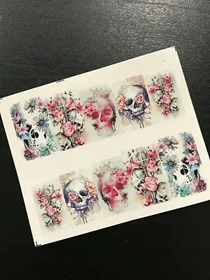 $2.69 • Buy Nail Art Water Transfer Decal Stickers Skulls Rose Flowers Rock Gothic Halloween