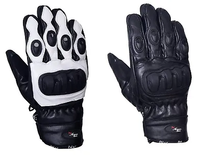 Short Leather Knuckle Protection Motorbike Motorcycle Gloves White Or Black • £9.99