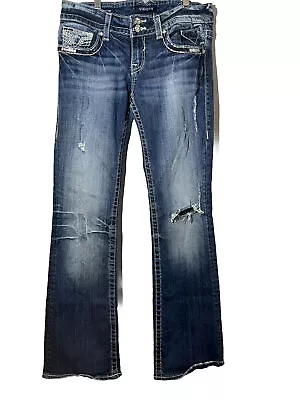 Womens Jeans Size 5/6 Blue Mid Rise Vigoss New York Bootcut Destroyed • $12.95