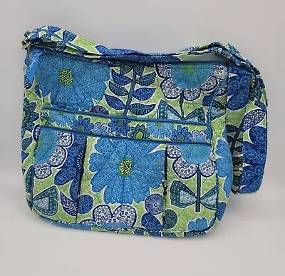 Vera Bradley Doodle Daisy Blue Green Floral Crossbody Quilted Cloth Bag Purse • $18
